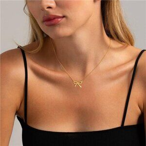 Gold Bow Necklace | Simple & Exquisite 14K Gold Plated Pendant